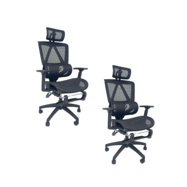 Imagem de Kit 2 Cadeiras de Escritório Titan Presidencial Tela Mesh Base com Rodízios Giratória Preta Oficial Webshop