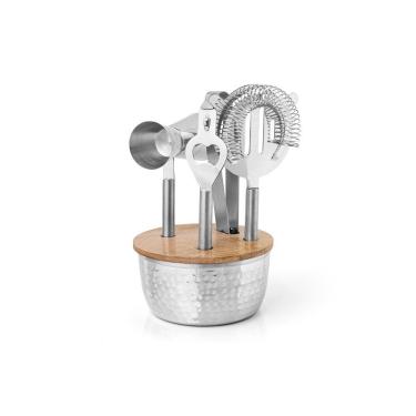 Imagem de Conjunto para Bar Sam Inox Martelado 5 Peças com Suporte Dosador Duplo e Acessórios Copa & Cia
