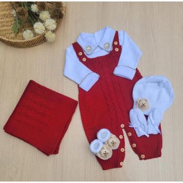 Imagem de Saída de Maternidade Menino Jardineira Tricot Leão Completa - Dinhos B