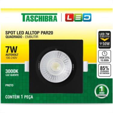 Imagem de Spot Led Taschibra Alltop Embutir Quadrado Preto Par20 7W 3000K