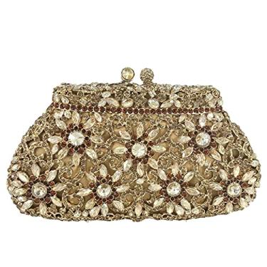 Imagem de Boutique De FGG Bolsas femininas Crown Minaudiere para noite com flores de cristal clutch para casamento, Bronze, Medium