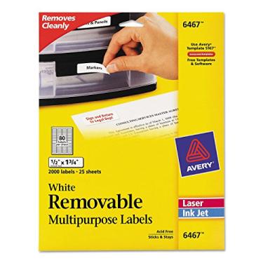 Imagem de Etiquetas Avery 6467 a laser/jato de tinta, removíveis, 1,27 cm x 3,17 cm, 2000/PK, WE