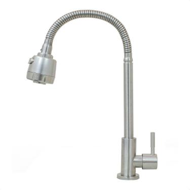 Imagem de Torneira Cozinha Mesa Bica Alta Em Inox Acetinado Duplo Jato