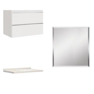 Imagem de Conjunto para Banheiro com Espelho, Gabinete e Lavatório em Porcelanato com Cuba Embutida Bumi Branco
