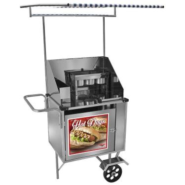 Imagem de Carrinho de Hot Dog Cefaz Simples Inox Rodas Maciças e Toldo S07M/T