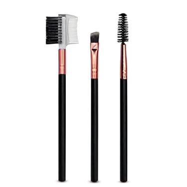 Imagem de Kit com 3 Pincéis para Maquiagem e Design de Sobrancelha, Chanfrado, Pente, Escovinha