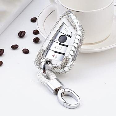 Imagem de CSHU Capa de chave de diamante Capa de cristal para chave remota inteligente, adequada para BMW X1 X3 X5 X6 Series 1 2 5 7 F15 F16 E53 E70 E39 F10 F30 G30 chaveiro, C, chaveiro branco