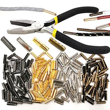 Imagem de Daily Treasures 200 peças de cabeças de ponta de cardaço, 4 furos de metal para reparo de cadarços com alicate de nariz plano, 23 mm, pontas de metal de substituição, para tênis, moletons de lona, calças de praia, reparação DIY