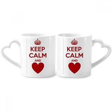 Imagem de Citação vermelha Keep Calm And Love Conjunto de canecas de porcelana para casais, coração de cerâmica