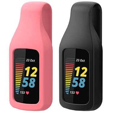 Imagem de lepmok Acessório de suporte de clipe para Fitbit Charge 5, pacote com 2 (rosa deserto/preto)