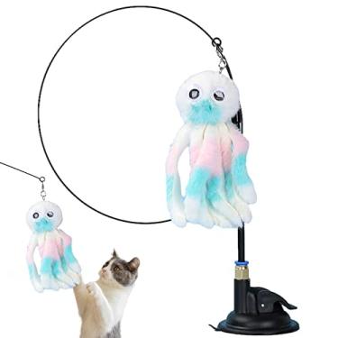 Imagem de gato varinha penas,Varinha gato com ventosa destacável - Brinquedo engraçado varinha gato com polvo pelúcia e sinos, brinquedos gato interativos para gatos