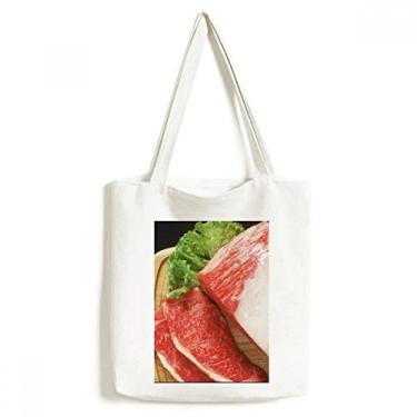 Imagem de Bolsa de lona com textura de carne crua de carneiro, bolsa de compras casual