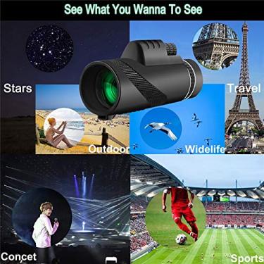 Imagem de Telescópio monocular 40x60 com adaptador universal de telefone, montagem Bak4 de alta potência com suporte rápido para smartphone ao ar livre com vista para observação de pássaros, acampamento, caminhada