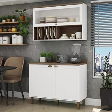 Imagem de Cozinha Compacta 2 Peças 3 Portas Balcão 120cm Tampo Mdf Iluminata Genialflex Branco/ébano