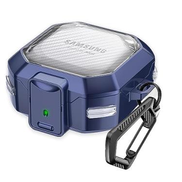 Imagem de Capa de fibra de carbono transparente (com trava segura) para Samsung Galaxy Buds FE (2023)/Galaxy Buds 2 Pro (2022)/Galaxy Buds Pro (2021)/Galaxy Buds 2(2021)/Galaxy Buds Live (2020) com chaveiro -