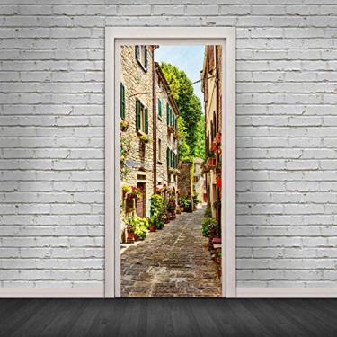 Imagem de Papel de parede 3D romântico rua 3D simulação adesivos de porta adesivos de parede removíveis quarto sala de estar DIY renovação papel de parede pintura decorativa