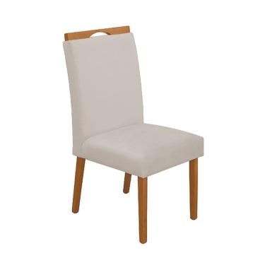 Imagem de Cadeira de Jantar Madeira Maciça Cerejeira Premium Heloísa Veludo Bege