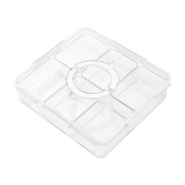 Imagem de Bandeja de Servir Dividida, Recipiente de Lanche, Bandeja Dividida Com Tampa para Vegetais, Frutas, Lanches, Nozes, Piquenique, Festa, Viagem