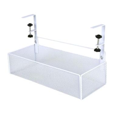 Imagem de Ioensy Sob a mesa de armazenamento titular braçadeira na mesa organização malha ferro resistente sob mesa rack armazenamento lateral para banheiro escola, branco
