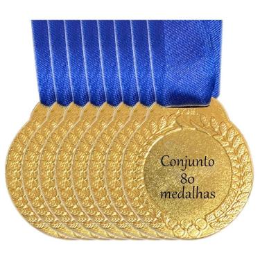 Imagem de Kit 80 Medalhas Grande Ouro Prata Ou Bronze 5cm Meio Liso ouro