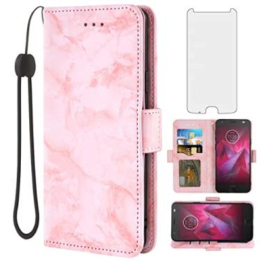 Imagem de Asuwish Compatível com capa para Moto Z2 Force e protetor de tela de vidro temperado, compartimento para cartão celular, suporte, carteira de mármore para Motorola MotoZ2Force Droid MotoZ2 Z2Force Z 2