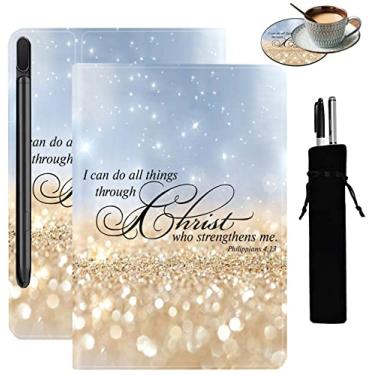 Imagem de Capa inteligente para Samsung Galaxy Tab S8 Plus 2022/Tab S7 FE 2021/Tab S7 Plus 2020 de 12,4 polegadas, com suporte ajustável, ativação automática e hibernação, versículo bíblico Phil 4-13 (bolsa de