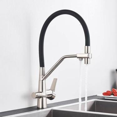 Imagem de Torneiras de cozinha filtradas Torneira de cozinha de purificação Torneira de cozinha com filtro de água giratória 360 para cozinha Torneiras de cozinha de três vias Torneira, A Níquel escovado