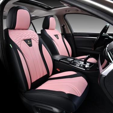 Imagem de FLORICH Capas de assento dianteiras automotivas para carros, capas de assento impermeáveis rosa e preto, capas de assento de carro de couro, pacote com 2, protetor de assento universal para a maioria