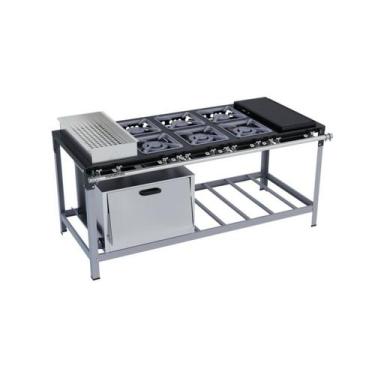 Imagem de Fogão Industrial 6 bocas 30X30 com Chapa, Banho Maria e Forno Luxo Met