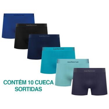 Imagem de 10 Cuecas Boxer Infantojuvenil Selene Microfibra Sem Costura, M, Sorti