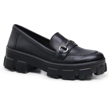 Imagem de Mocassim Feminino Tratorado Oxford Plataforma Blogueira Preto 2910NH, 