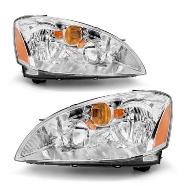 Imagem de ADCARLIGHTS Conjunto de faróis para Nissan Altima 2002 2003 2004 Par de substituição para Nissan Altima 02 03 04 com invólucro cromado Lente transparente refletor âmbar lado esquerdo e direito