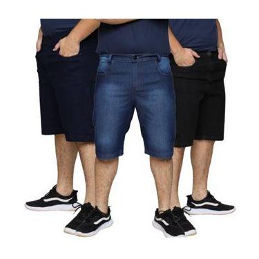 Imagem de Kit 3 Bermudas Jeans Tradicional Masculina Algodão e Elastano Slim Pre