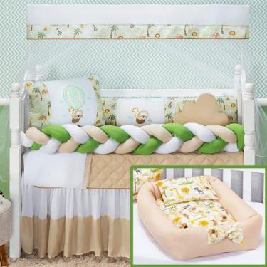 Imagem de Kit Berço Trança Safari Balão Premium Ninho Redutor Naninha 15 Peças -