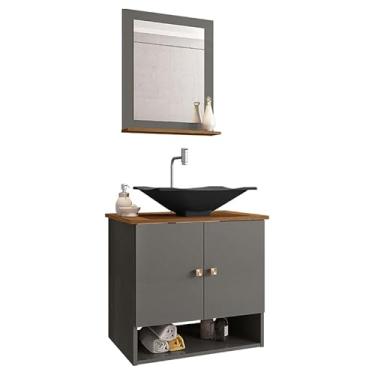 Imagem de Gabinete Armário Banheiro Deli 2 Portas Cuba Concava Preta Cor: Titanium/Nature