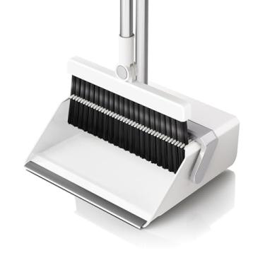 Imagem de Conjunto combo de vassoura com pá de lixo, limpeza única UOEOOS, vassoura de remoção de pelos de animais de estimação com dentes de camada dupla autolimpantes, vassoura de alta densidade e pá de