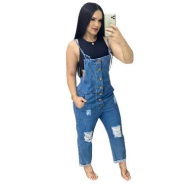 Imagem de Macacao Feminino Jeans Jardineira Alcinha E Botões - AG Acessórios, Az