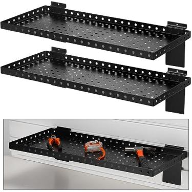 Imagem de Thyle 2 prateleiras de slatwall resistentes, prateleira perfurada de parede de metal para varejo, garagem, armazenamento doméstico, lojas de sapatos, boutiques, acessórios de slatwall (25 x 61 cm,