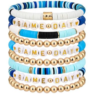 Imagem de Lantintop Pulseiras empilháveis para dia de jogo, arco-íris, vinil, disco, contas de argila, pulseiras elásticas Heishi, para mulheres, pulseiras elásticas da amizade, boêmio, verão, praia, joias,