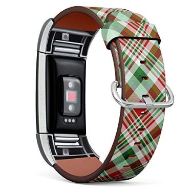 Imagem de Q-Beans Pulseira de couro compatível com Fitbit Charge 2, pulseira de substituição e adaptadores // Tartan Xadrez Natal