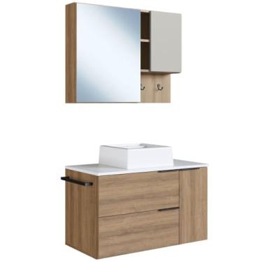 Imagem de Conjunto Gabinete com Cuba e Espelheira 80cm Mel Branco Arenas PRODDY