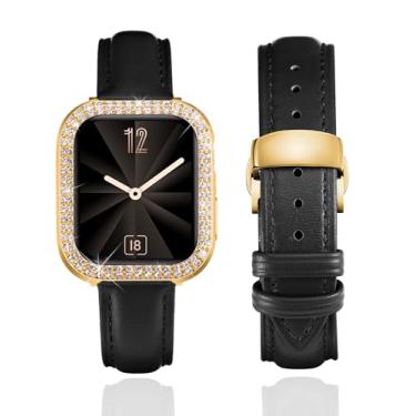 Imagem de BINLUN Pulseira de couro feminina de couro compatível com Apple Watch SE2 SE séries 9/8/7/6/5/40 mm de 45 mm, 44 mm, 41 mm e 40 mm (44 mm, preto e dourado)