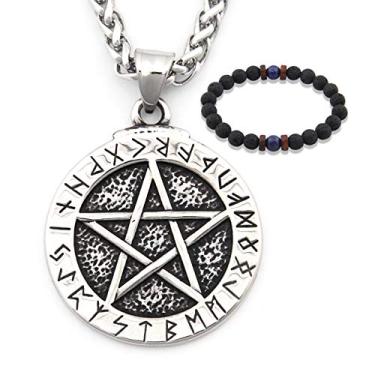 Imagem de Gungneer Pentagrama Wicca Star Colar Pingente Aço Inoxidável Proteção Corrente Talismã Acessório de Joia Pagã, Metal, n