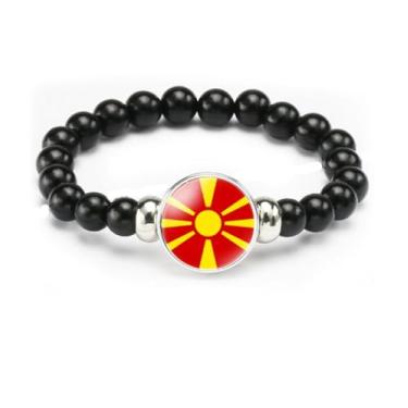 Imagem de vmcoatdu Pulseira de bandeira nacional com contas de corda elástica apoia seu país viagem lembrança presentes para homens e mulheres, One size, Liga metálica, Vidro