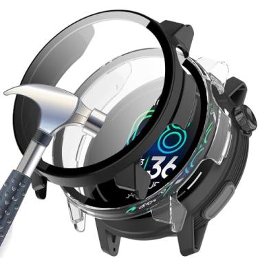 Imagem de Acddeny [Pacote com 2] Capa protetora de tela de vidro temperado compatível com COROS Pace Pro, dureza 9H, 360°, capa protetora ultrafina de policarbonato preta