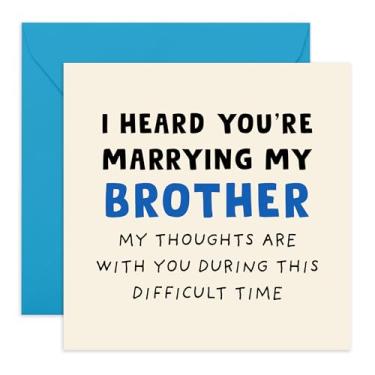 Imagem de CENTRAL 23 Cartão de casamento engraçado - Marrying My Brother - Cartão de parabéns bem-humorado para recém-casados, casais, cunhada, família, ela, noiva, mulheres - Vem com adesivos divertidos