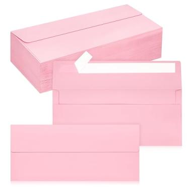 Imagem de Pacote com 100 envelopes empresariais nº 10, envelopes rosa padrão autoselados para correspondência comercial e jurídica segura, escritório, cheques, cartas, faturas, 10 x 23 cm
