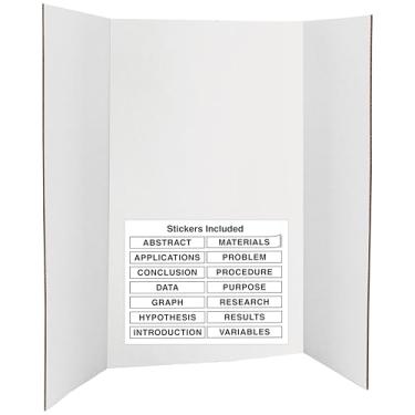 Imagem de Quadro de pôster com três dobras 91,4 cm x 121,9 cm, quadro de apresentação branco - legendas científicas autoadesivas incluídas - quadros de exibição de feiras de ciências, para escola, projetos