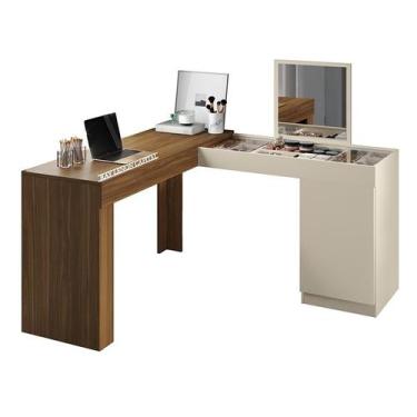 Imagem de Penteadeira Escrivaninha De Canto com Espelho New Star Freijo/Off Whit