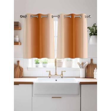 Imagem de Cortinas blecaute laranja queimado ombré 137 cm comprimento 2 painéis, cortina de janela superior com ilhós laranja degradê para sala de estar/quarto, cortinas de arte moderna com isolamento térmico,
